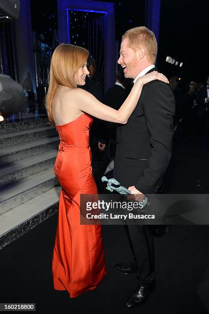 Jessica Chastain and Jesse Tyler Ferguson attend the 19th Annual Screen Actors Guild Awards at The Shrine Auditorium on January 27, 2013 in Los...