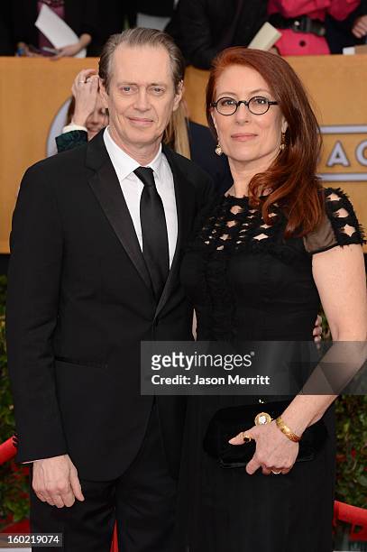 Actor Steve Buscemi and Jo Andres attend the 19th Annual Screen Actors Guild Awards at The Shrine Auditorium on January 27, 2013 in Los Angeles,...