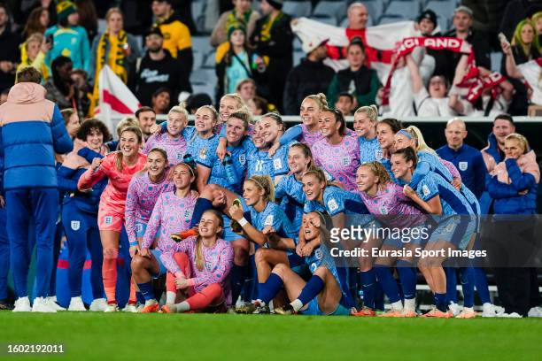 England squad celebrates after winning Australia during the FIFA Women's World Cup Australia & New Zealand 2023 Semi Final match between Australia...