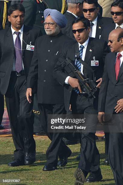 Prime Minister Manmohan Singh during 64th Republic Day celebrations in New Delhi on Saturday.