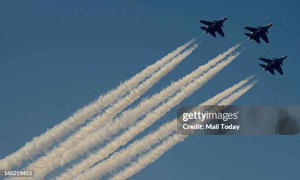 Indian Airforce aircraft during 64th Republic Day celebrations in New Delhi on Saturday.