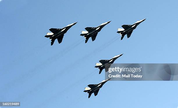 Indian Airforce aircraft during 64th Republic Day celebrations in New Delhi on Saturday.