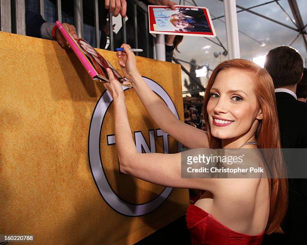 Actress Jessica Chastain attends the 19th Annual Screen Actors Guild Awards at The Shrine Auditorium on January 27, 2013 in Los Angeles, California....