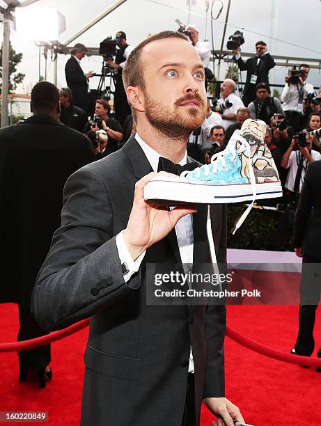 Actor Aaron Paul attends the 19th Annual Screen Actors Guild Awards at The Shrine Auditorium on January 27, 2013 in Los Angeles, California....