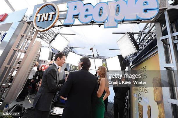 Actor Jim Parsons adn People Magazine Deputy Managing Editor Peter Castro attend the 19th Annual Screen Actors Guild Awards at The Shrine Auditorium...