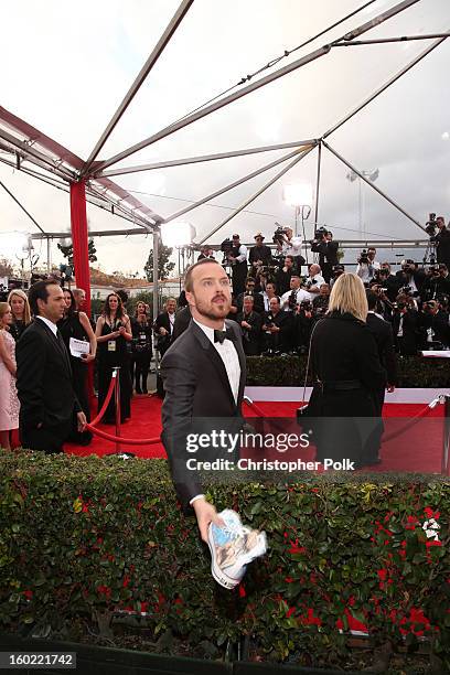 Actor Aaron Paul attends the 19th Annual Screen Actors Guild Awards at The Shrine Auditorium on January 27, 2013 in Los Angeles, California....