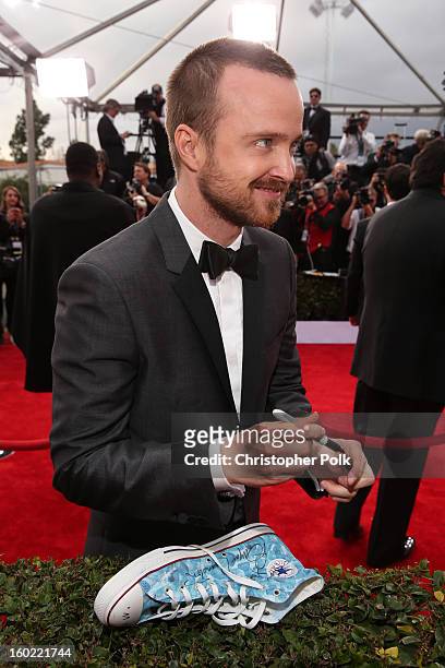 Actor Aaron Paul attends the 19th Annual Screen Actors Guild Awards at The Shrine Auditorium on January 27, 2013 in Los Angeles, California....