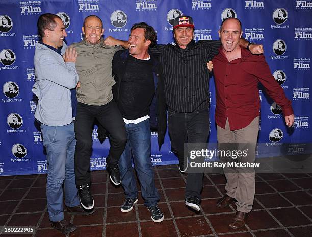 Directors Chris Neilus, Tom Carroll, surfers Justin McMillan, Ross Clarke Jones and surf forecaster Ben Matson attend the screening of "Storm Surfers...