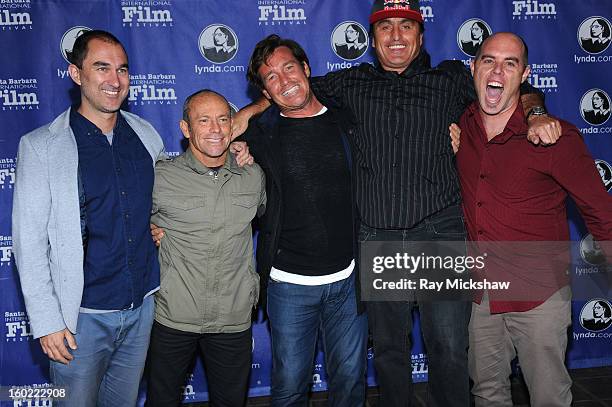 Directors Chris Neilus, Tom Carroll, surfers Justin McMillan, Ross Clarke Jones and surf forecaster Ben Matson attend the screening of "Storm Surfers...