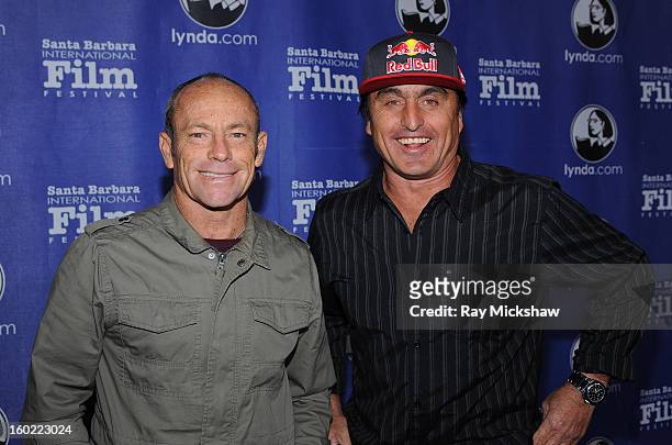 Director Tom Carroll and surfer Justin McMillan attends the screening of "Storm Surfers 3D" at the 28th Santa Barbara International Film Festival on...