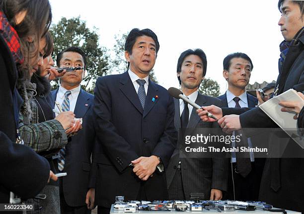 Japanese Prime Minister SHinzo Abe speaks after receiving the report on Algerian hostage crisis from Parliamentary vice foreign minister Minoru...