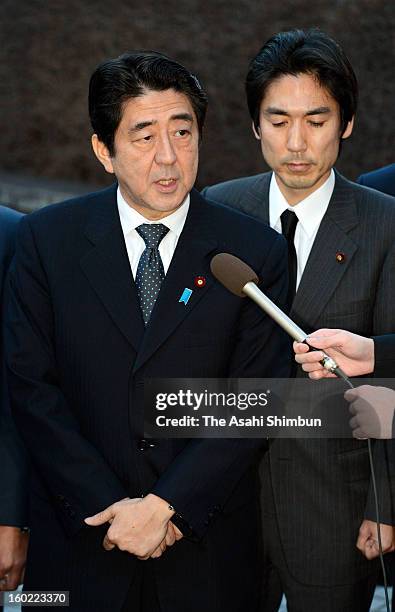 Japanese Prime Minister SHinzo Abe speaks after receiving the report on Algerian hostage crisis from Parliamentary vice foreign minister Minoru...