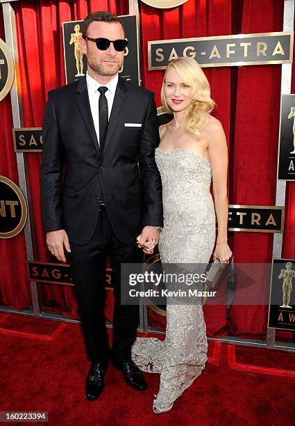 Liev Schrieber and Naomi Watts attend the 19th Annual Screen Actors Guild Awards at The Shrine Auditorium on January 27, 2013 in Los Angeles,...