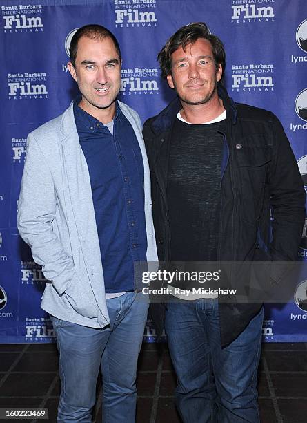 Director Chris Neilus and surfer Justin McMillan attend the screening of "Storm Surfers 3D" at the 28th Santa Barbara International Film Festival on...