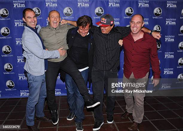 Directors Chris Neilus, Tom Carroll, surfers Justin McMillan, Ross Clarke Jones and surf forecaster Ben Matson attend the screening of "Storm Surfers...