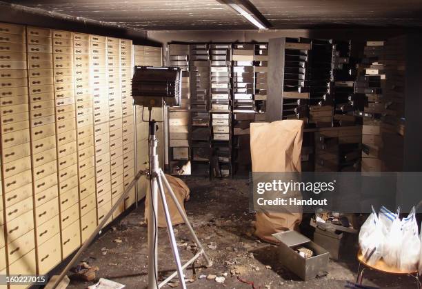 In this undated handout photo, made available January 28, 2013 and provided by the Berliner Volksbank, safety deposit boxes remain open in the vault...