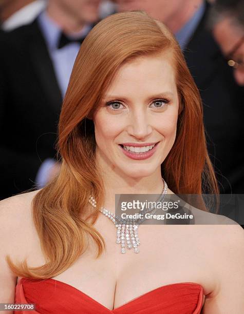 Actress Jessica Chastain arrives at the 19th Annual Screen Actors Guild Awards at The Shrine Auditorium on January 27, 2013 in Los Angeles,...