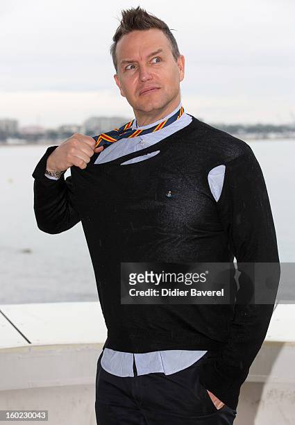 Musician Mark Hoppus poses during the photocall of 47th Midem at Palais des Festivals on January 28, 2013 in Cannes, France.