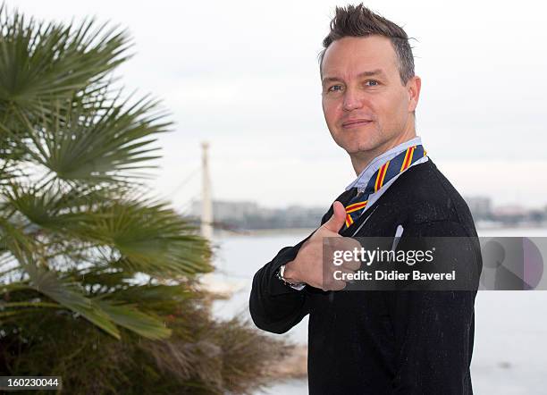 Musician Mark Hoppus poses during the photocall of 47th Midem at Palais des Festivals on January 28, 2013 in Cannes, France.