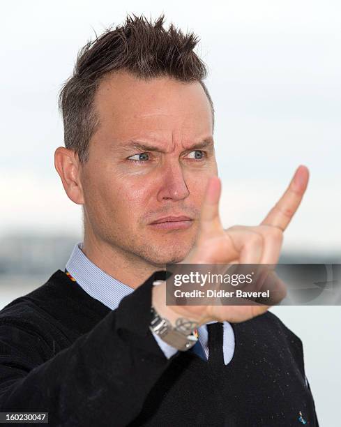 Musician Mark Hoppus poses during the photocall of 47th Midem at Palais des Festivals on January 28, 2013 in Cannes, France.