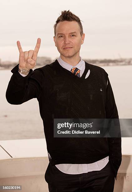 Musician Mark Hoppus poses during the photocall of 47th Midem at Palais des Festivals on January 28, 2013 in Cannes, France.