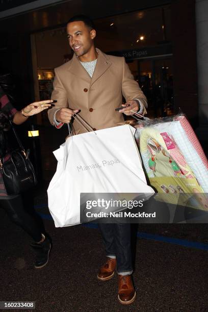 Rochelle Humes and Marvin Humes are pictured shopping for baby items at Mamas and Papas on January 28, 2013 in Watford, England.