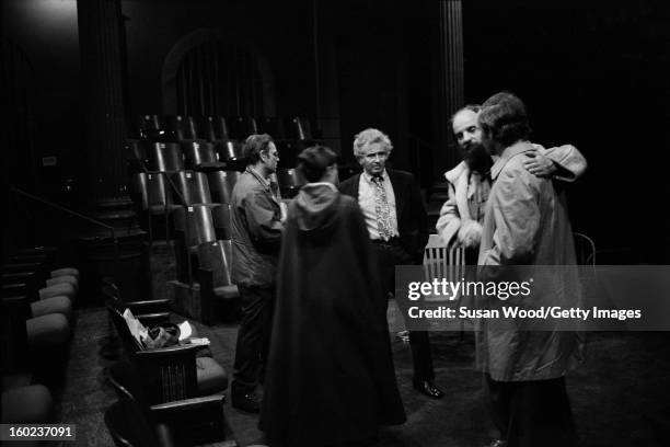 American author Norman Mailer visits the set of a production of the play 'The Kitchen' , starring actor Rip Torn and directed by playwright and...