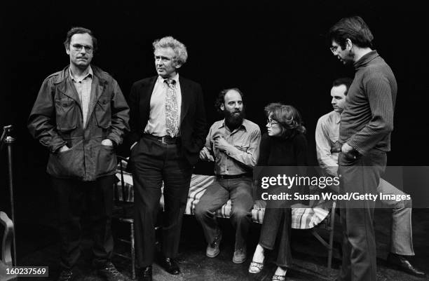 From left, American actor Rip Torn, author Norman Mailer , playwright and theatre director Jack Gelber , and unidentified others on the set of...