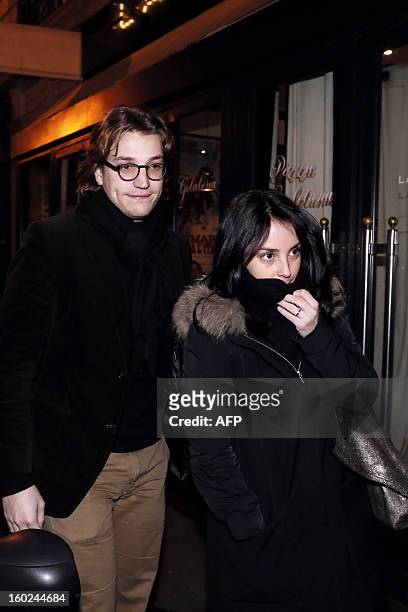 Jean Sarkozy and his wife, Jessica Sebaoun-Darty, arrive at the restaurant Rebelatto for a diner to celebrate the 58th birthday of French former...