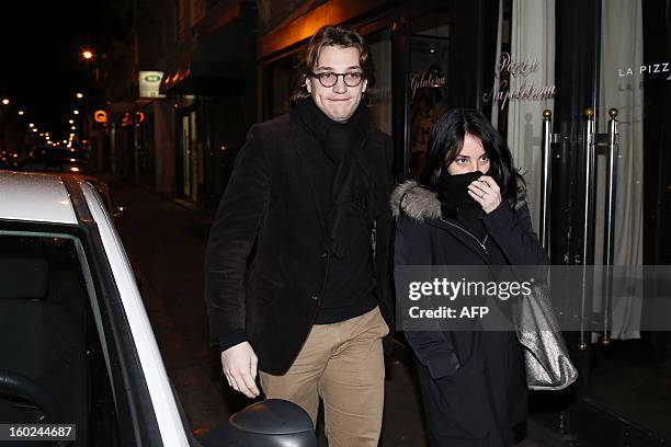 Jean Sarkozy and his wife, Jessica Sebaoun-Darty, arrive at the restaurant Rebelatto for a diner to celebrate the 58th birthday of French former...