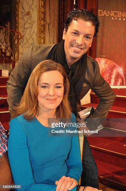Angelika Ahrens and Thomas Kraml are presented as dance partners at a press conference during the eighth season of TV show 'ORF Dancing Stars 2013'...