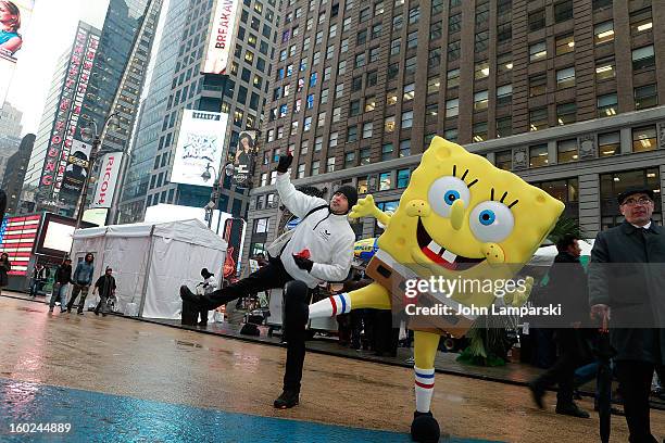 SpongeBob SquarePants attends the Norwegian Warming Station launch in Times Square on January 28, 2013 in New York City.