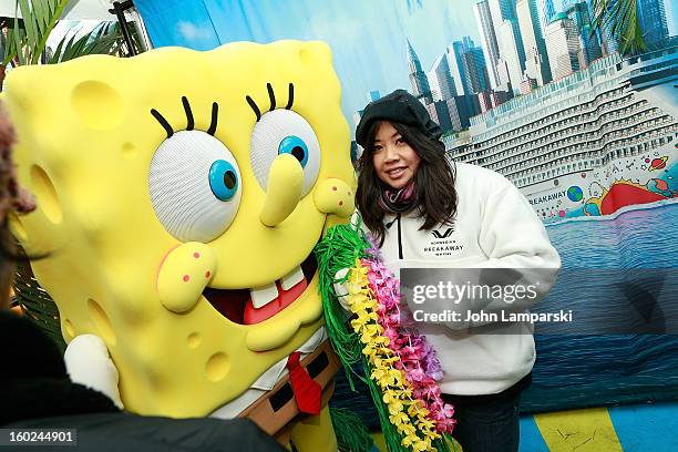 SpongeBob SquarePants attends the Norwegian Warming Station launch in Times Square on January 28, 2013 in New York City.