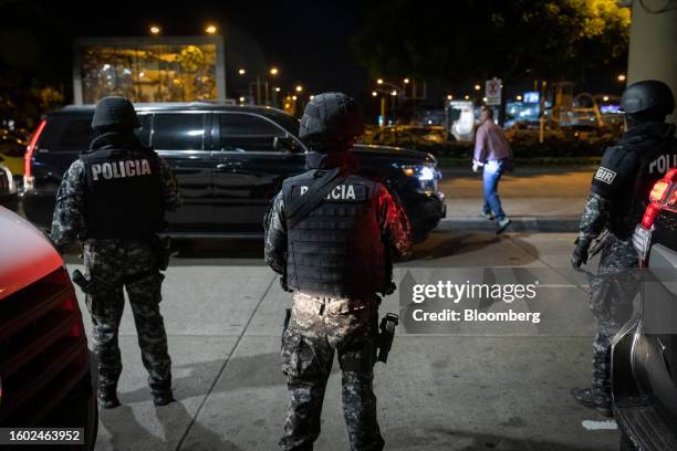 Security for Christian Zurita, presidential candidate for the Construye party, in Guayaquil, Ecuador, on Tuesday, Aug. 15, 2023. The party of...