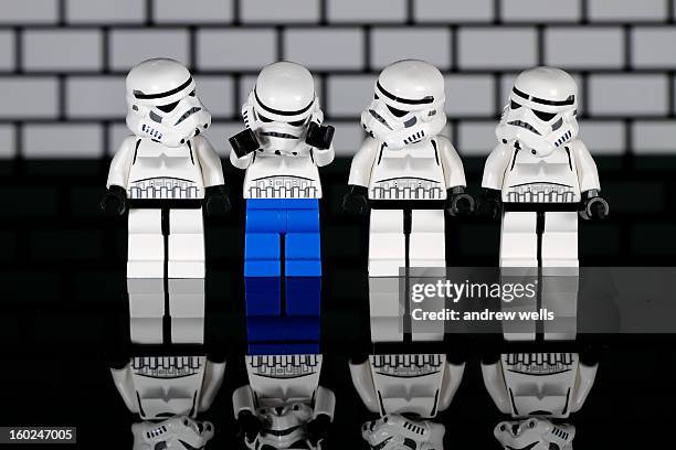 Lego Star Wars storm troopers in a line.