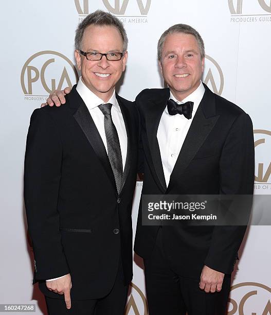Rich Moore and Clark Spencer attend the 24th Annual Producers Guild Awards at The Beverly Hilton Hotel on January 26, 2013 in Beverly Hills,...