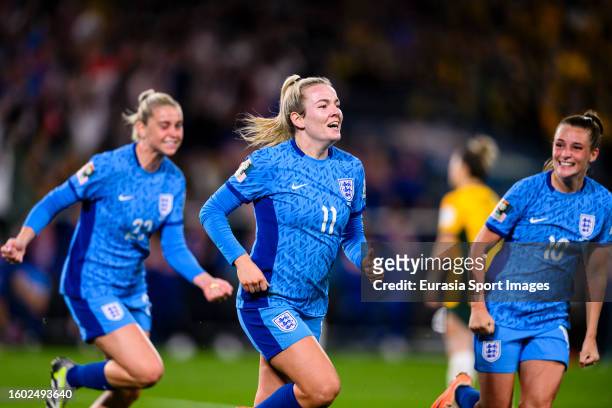 Lauren Hemp of England celebrating her goal with her teammates during the FIFA Women's World Cup Australia & New Zealand 2023 Semi Final match...