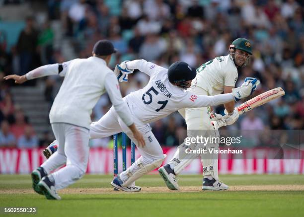 Mitchell Marsh of Australia is caught by a diving Jonny Bairstow of England off the bowling of Moeen Ali during Day Five of the LV= Insurance Ashes...