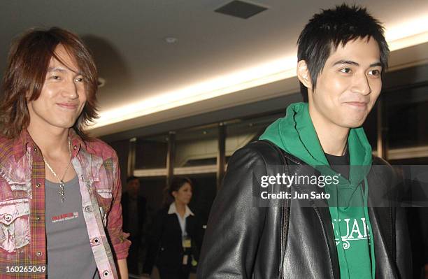Jerry Yan and Vic Chou of F4 during F4 Arrives in Tokyo to Promote Taiwanese Tourism - March 6, 2007 at Narita International Airport in Narita, Japan.