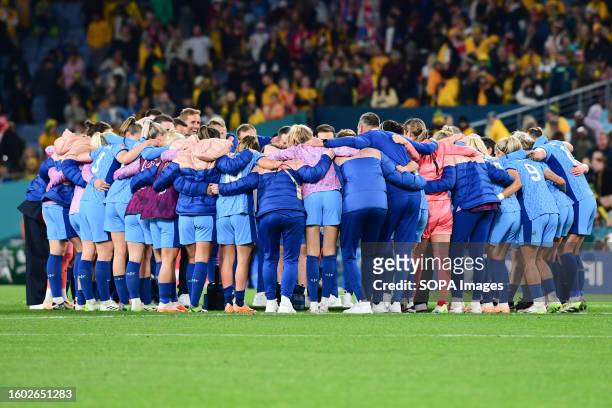The England women national soccer team are seen during the FIFA Women's World Cup 2023 match between Australia and England held at the Stadium...