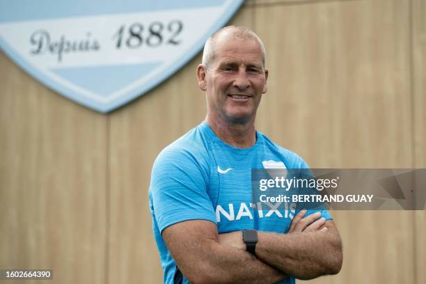 Racing 92's new English head coach Stuart Lancaster poses at the Racing 92 stadium in Le Plessis-Robinson on August 16, 2023.
