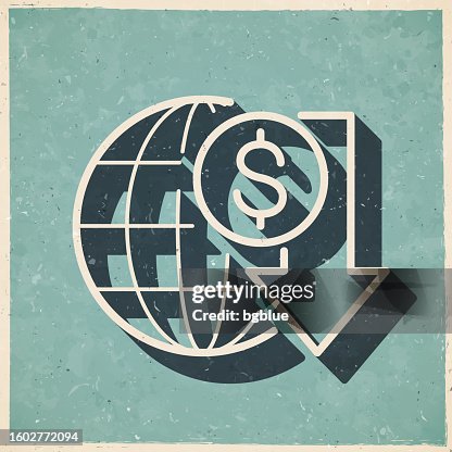 Dollar rate decrease. Icon in retro vintage style - Old textured paper Dollar rate decrease. Icon in retro vintage style - Old textured paper