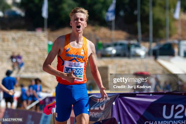 Niels Laros of Netherlands reacts in Men's 1500m during European Athletics U20 Championships Jerusalem - Day Three on August 09, 2023 in Jerusalem,...