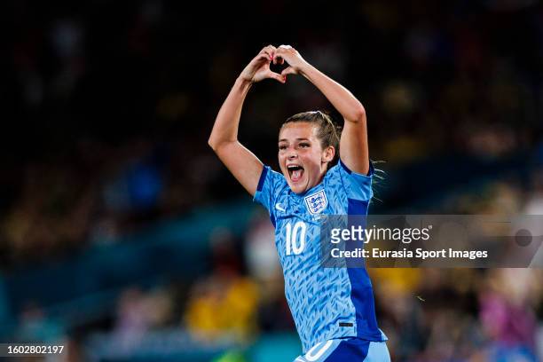 Ella Toone of England celebrates her goal during the FIFA Women's World Cup Australia & New Zealand 2023 Semi Final match between Australia and...