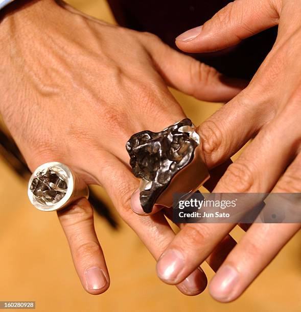 Meteorite with silver ring during LOST ART Tokyo Kickoff Party at Strasburgo in Tokyo, Japan.