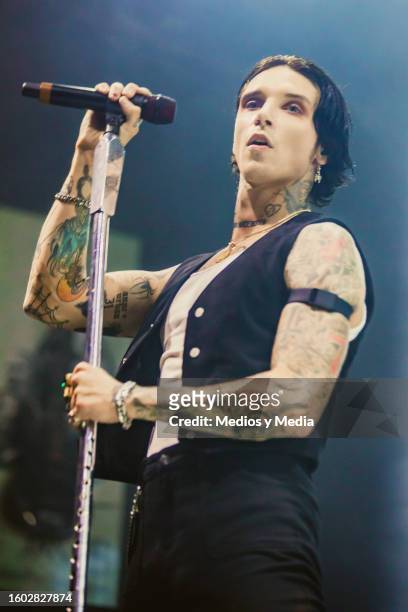 Andy Biersack singer of Black Veil Brides performs, during a concert at Cafe Iguana on August 8, 2023 in Monterrey, Mexico.