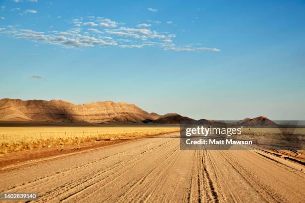 driving in the namibia desert landscape - heat haze car stock pictures, royalty-free photos & images