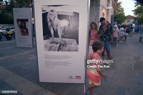 General view of atmosphere with a photo of Brigitte Bardot by Philippe Letellier is exhibited during St Tropez Paris Match et les Stars Preview at...