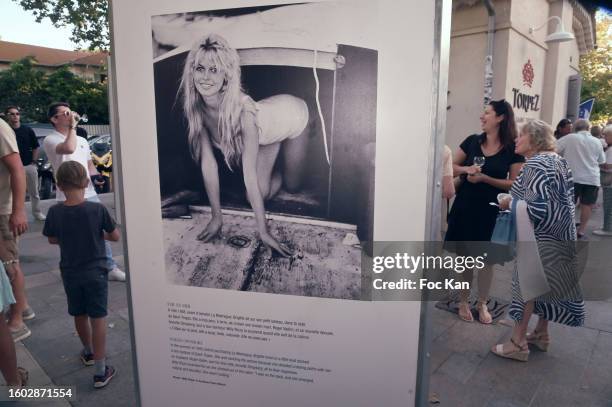 General view of atmosphere with a photo of Brigitte Bardot by Philippe Letellier is exhibited during St Tropez Paris Match et les Stars Preview at...