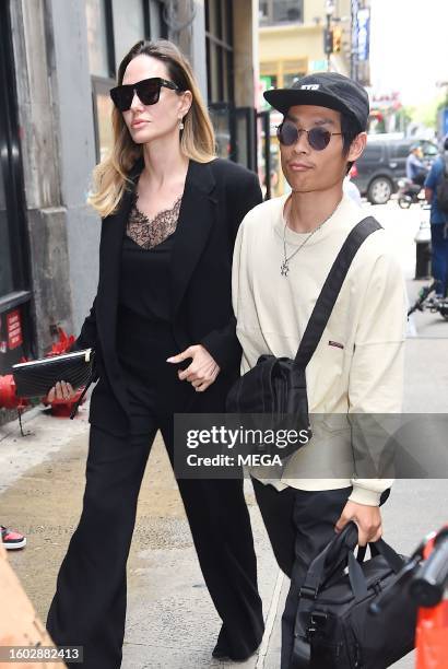 Angelina Jolie and Pax Thien Jolie-Pitt are seen out and about on August 16, 2023 in New York, New York.